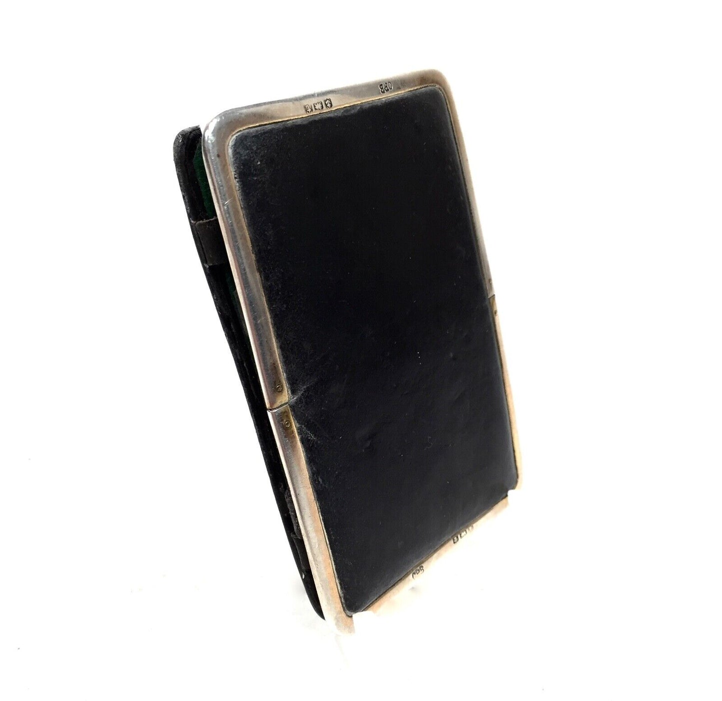 Antique Leather & Silver Wallet / Gentleman's Magic Card Case / Birmingham 1918