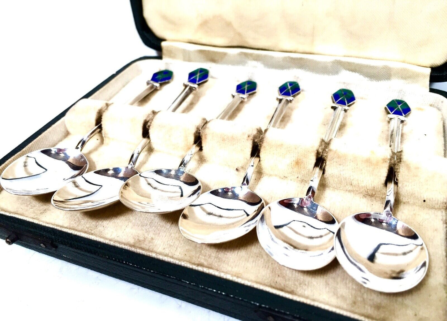 Antique 1930s Sterling Silver & Enamel Coffee / Tea Spoons by Liberty London