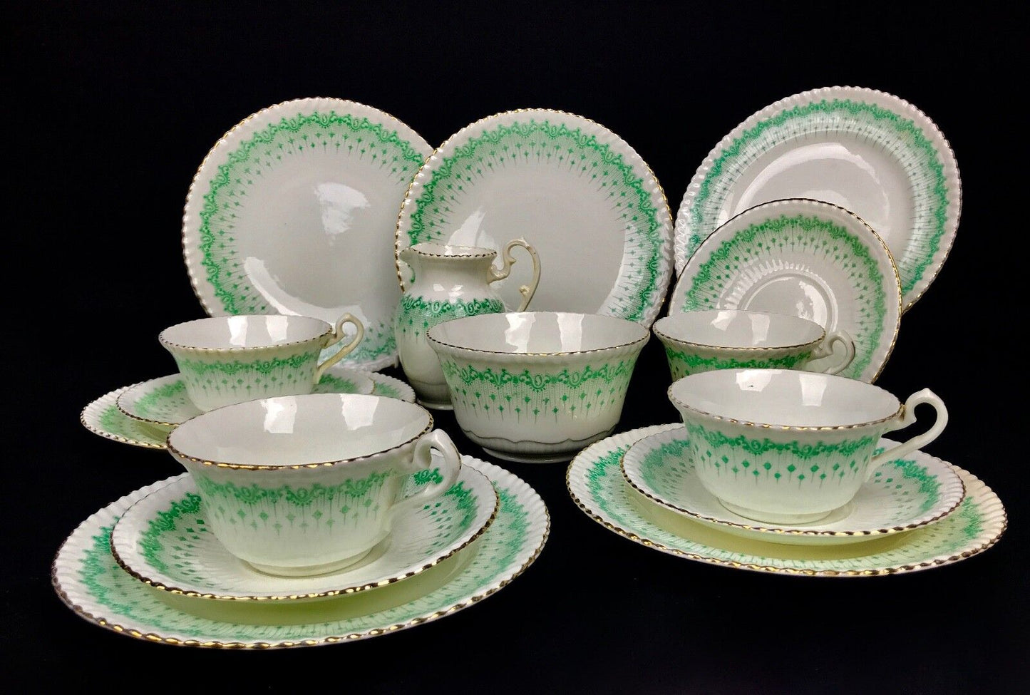 Victorian Green&White Tea Set For 4 People / Radford Bone China