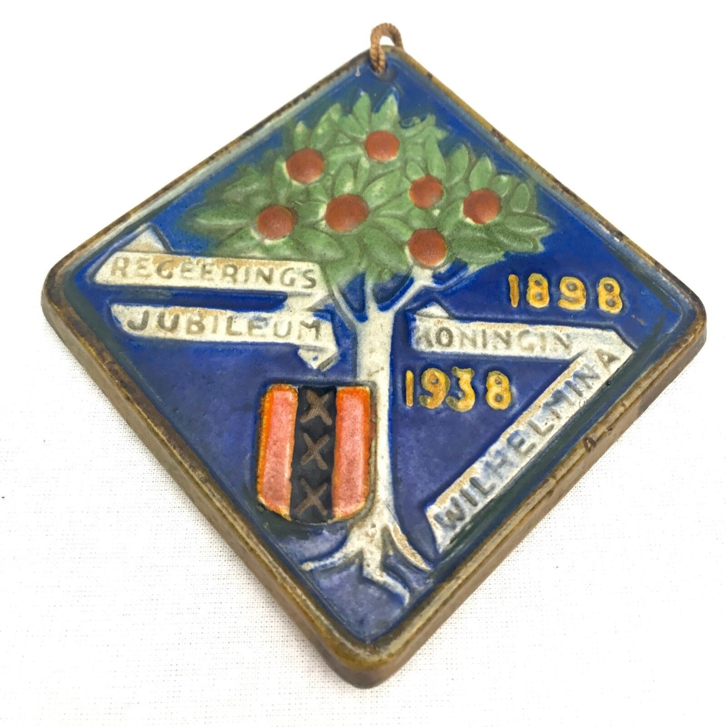 Antique Dutch Gouda Pottery Commemorative Wall Plaque Celebrating 40 Years