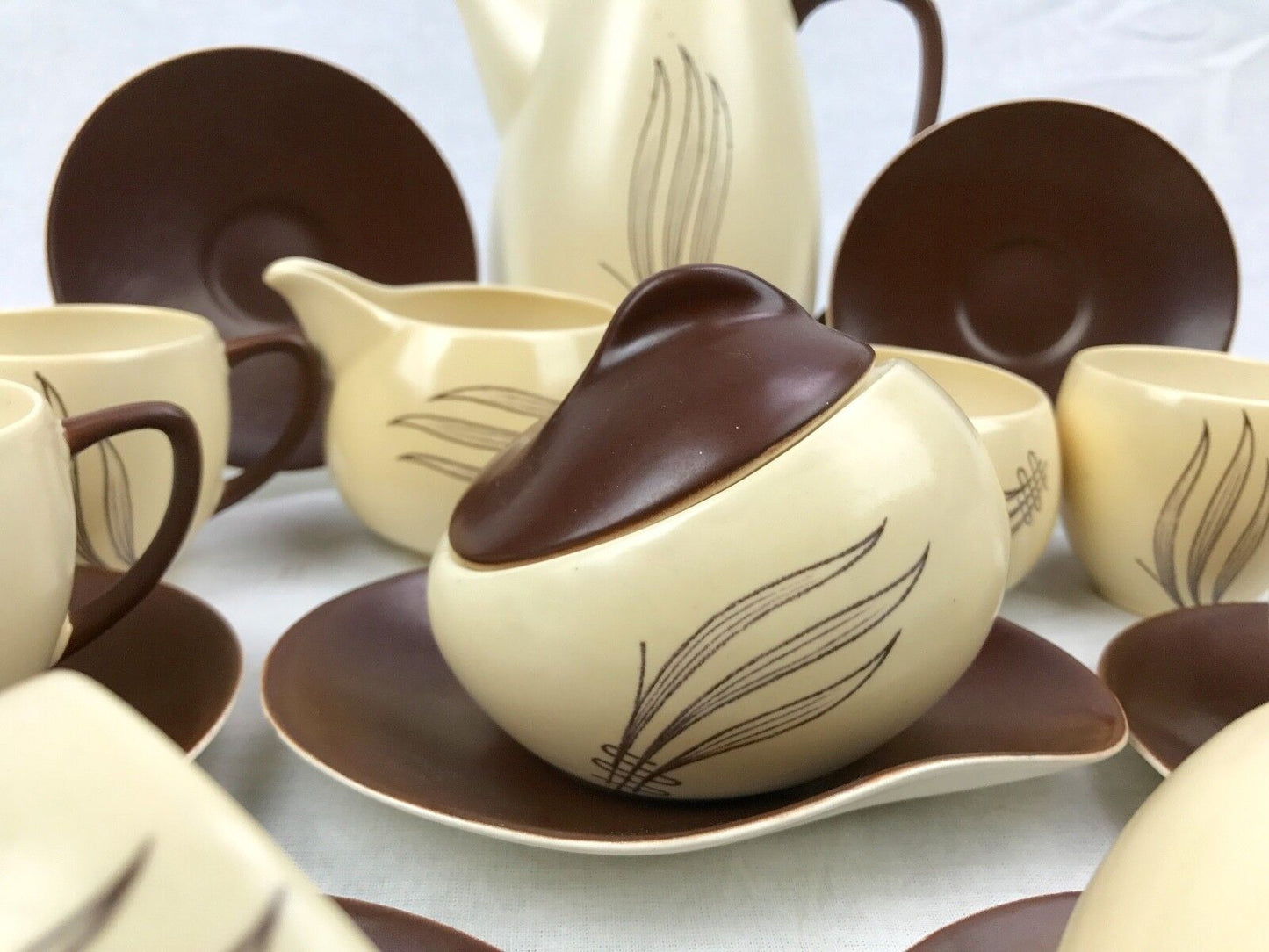 Carlton Ware Windswept Tea Set Brown And Cream / Vintage / Coffee / 15 Piece