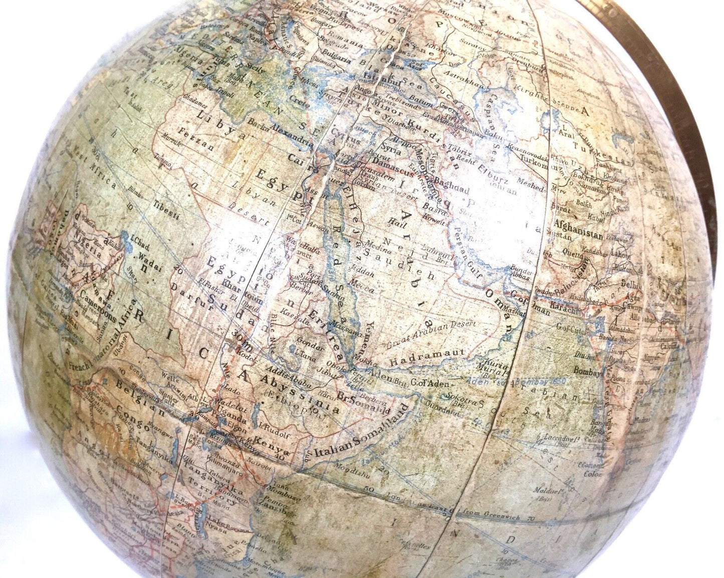 Antique Philips 12" Inch Terrestrial Globe On Oak Base / World Map