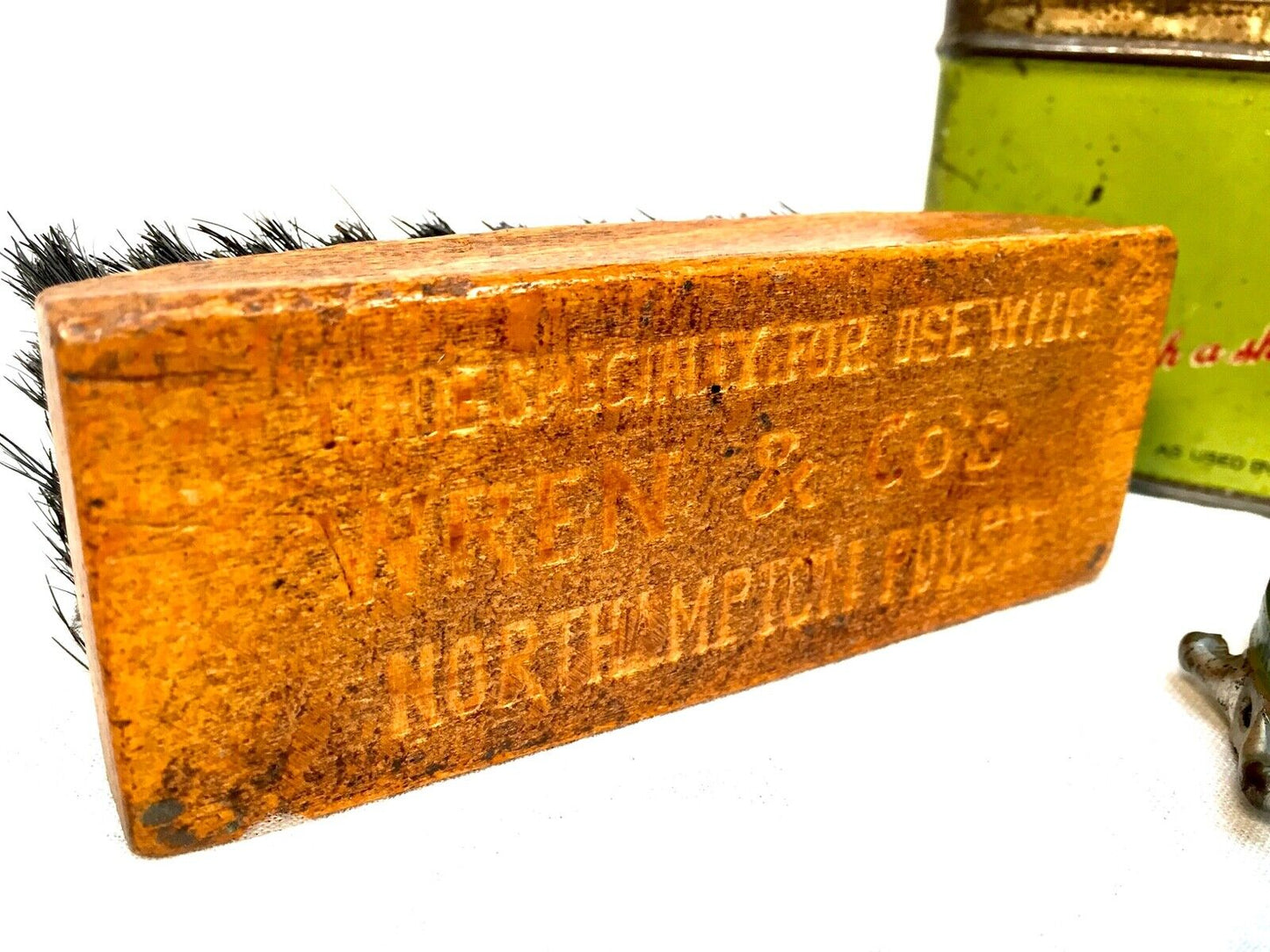 Antique Advertising - Wren's Shoe Polish Tin & Contents / Brush & Wax
