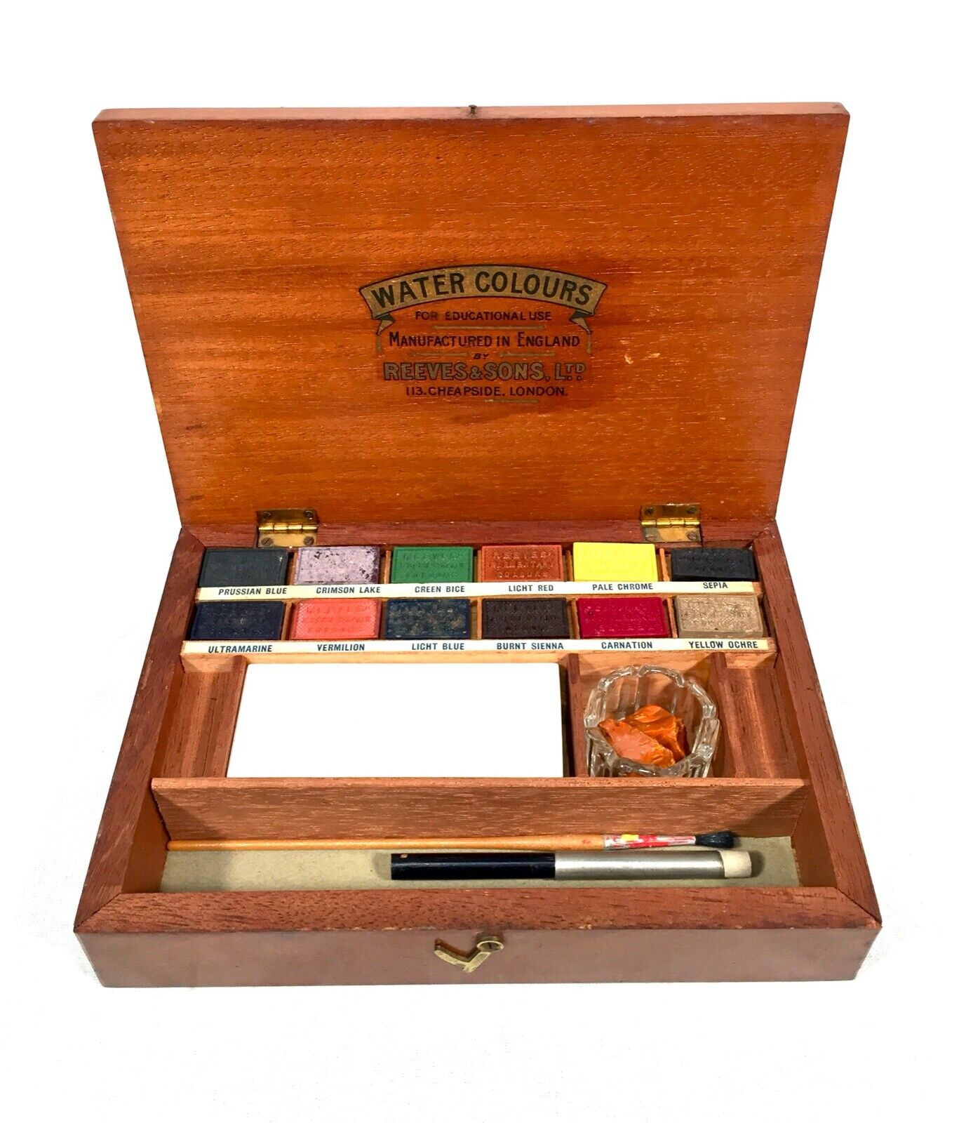 Antique Victorian Mahogany Artists Box by Reeves & Son with Block Paints c.1890
