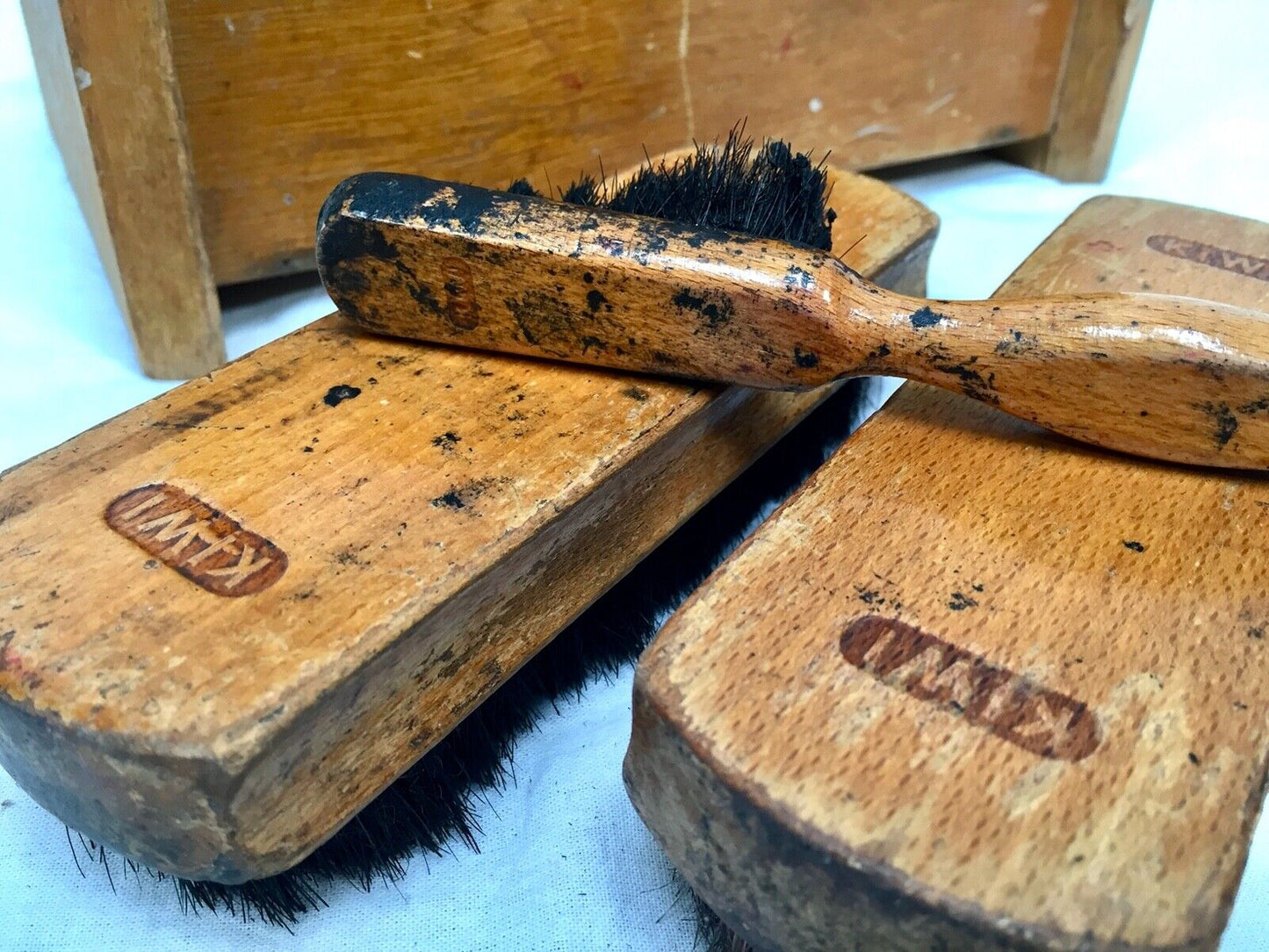 Antique Wooden Shoe Shine Box / Storage Rack / Unit by Kiwi & Brushes