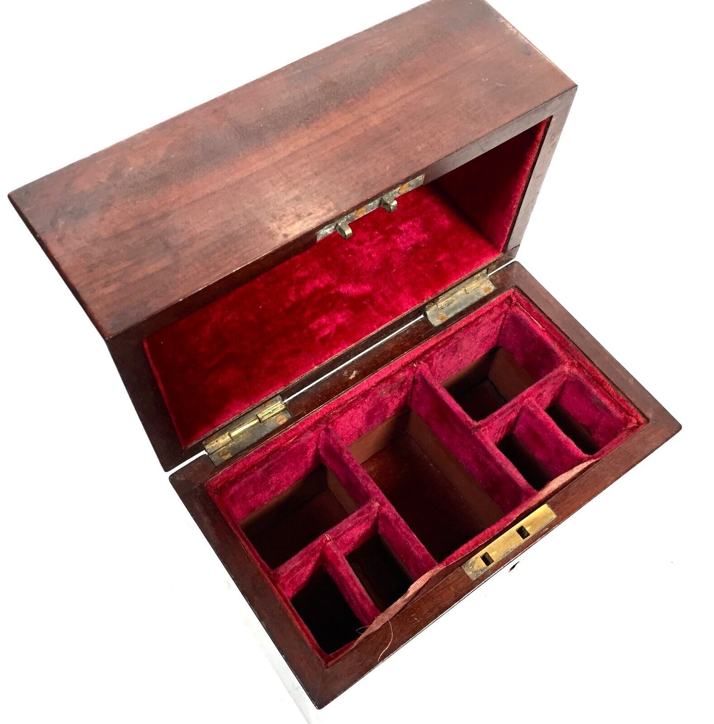 Antique Mahogany Apothecary Box / Cabinet With Glass Medicine Bottles c.1880