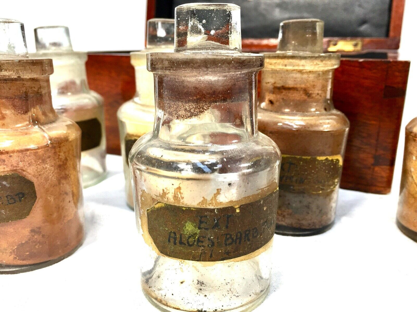 Antique Mahogany Apothecary Box / Cabinet With Glass Bottles by Watson & Wates