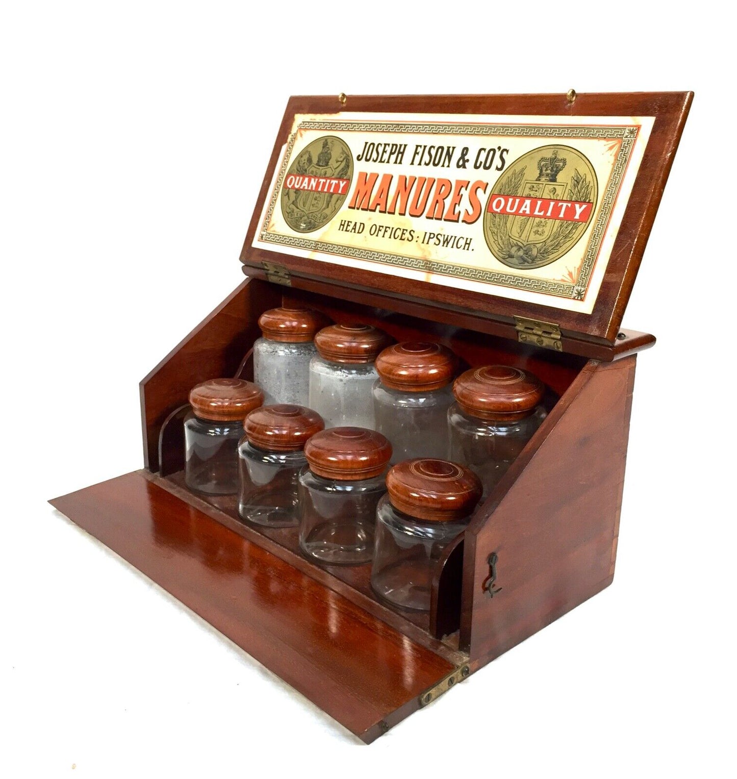 Antique Advertising Joseph Fison & Co Salesmans Example Box With Glass Jars 1900
