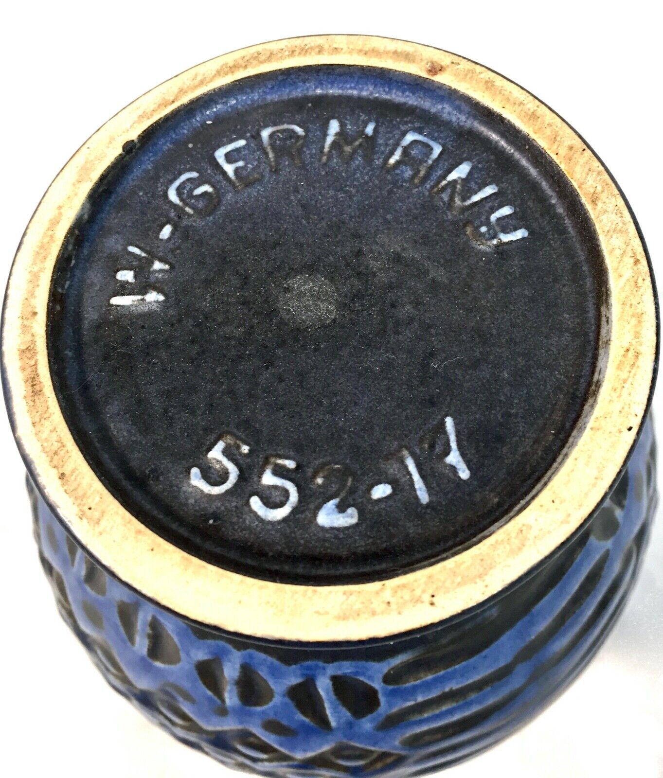 Vintage West German Pottery Fat Vase / Blue & Black / Retro 1970s