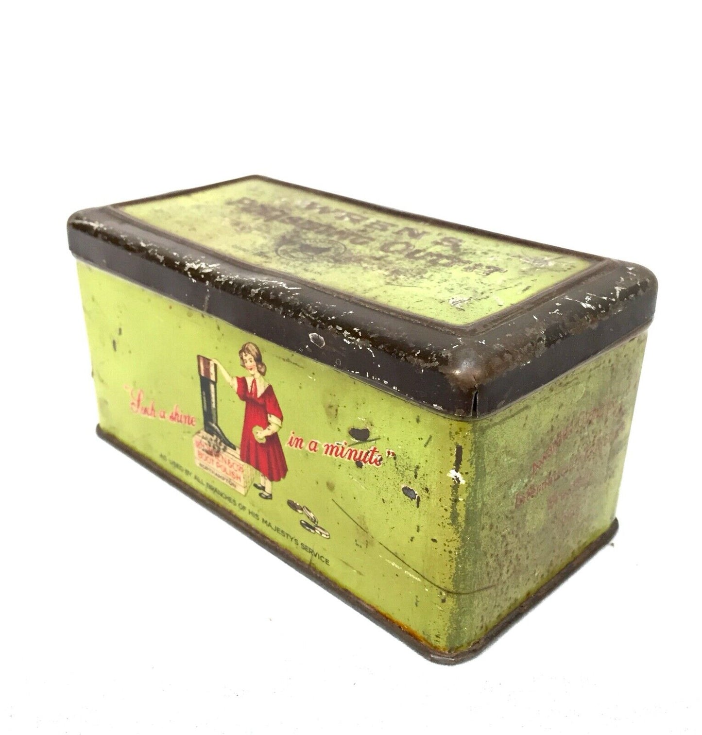 Antique Advertising - Wren's Shoe Polish Tin & Contents / Brush & Wax