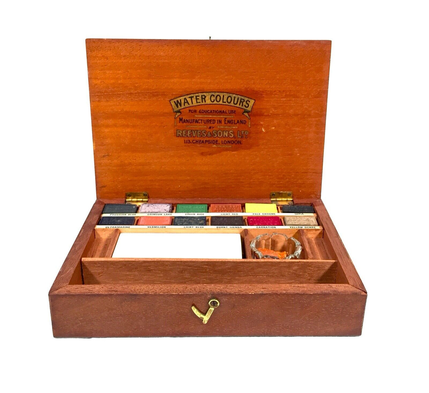 Antique Victorian Mahogany Artists Box by Reeves & Son with Block Paints c.1890