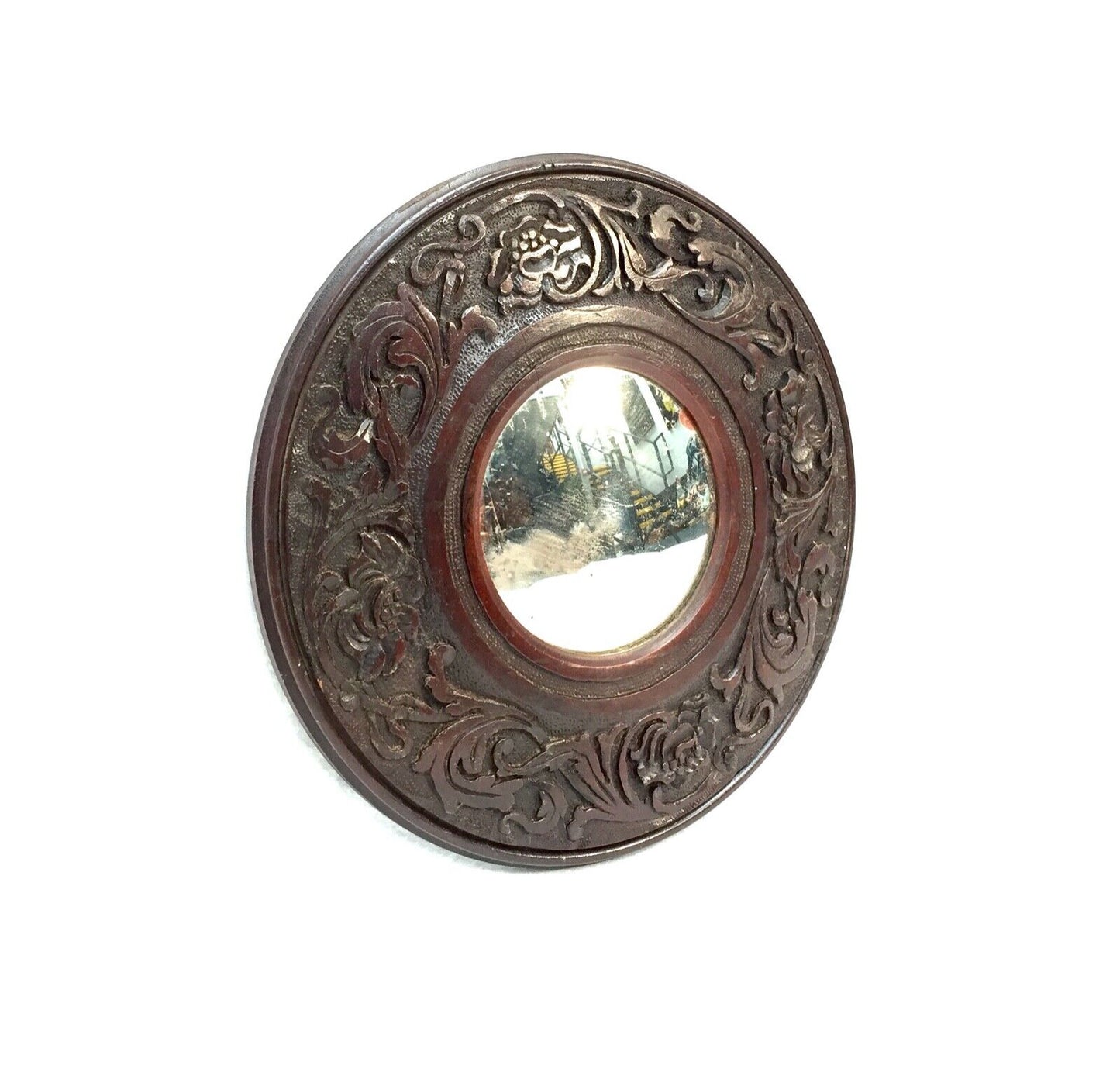Antique Indian Hardwood Carved Cover Wall Mirror / Circular / Wall Hanging