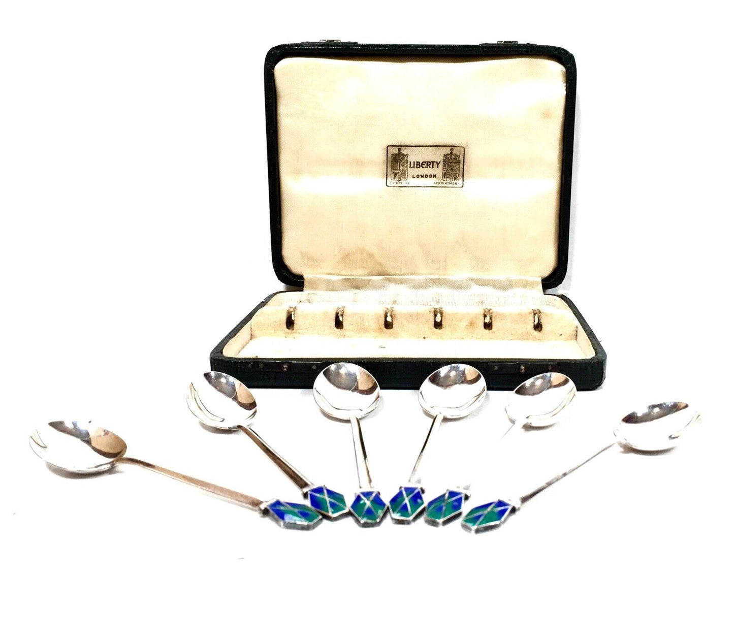 Antique 1930s Sterling Silver & Enamel Coffee / Tea Spoons by Liberty London