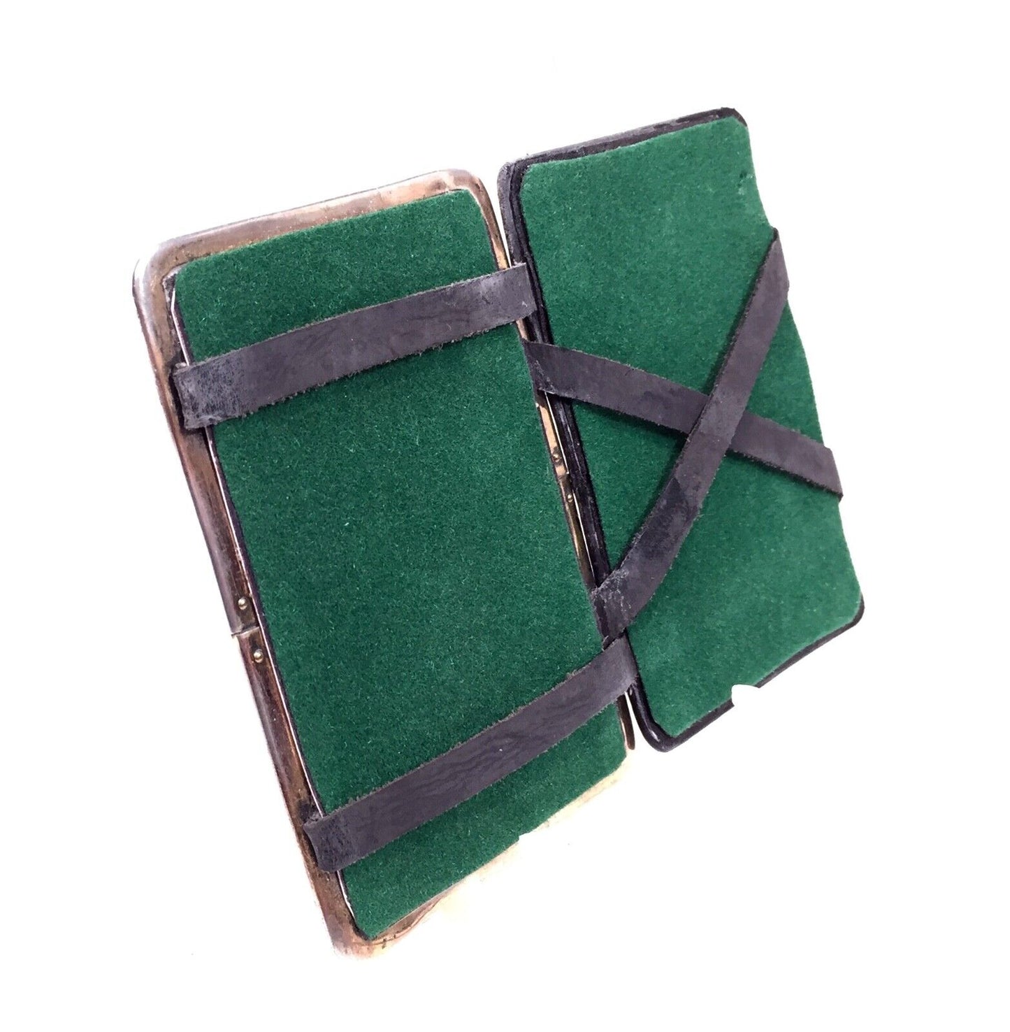 Antique Leather & Silver Wallet / Gentleman's Magic Card Case / Birmingham 1918