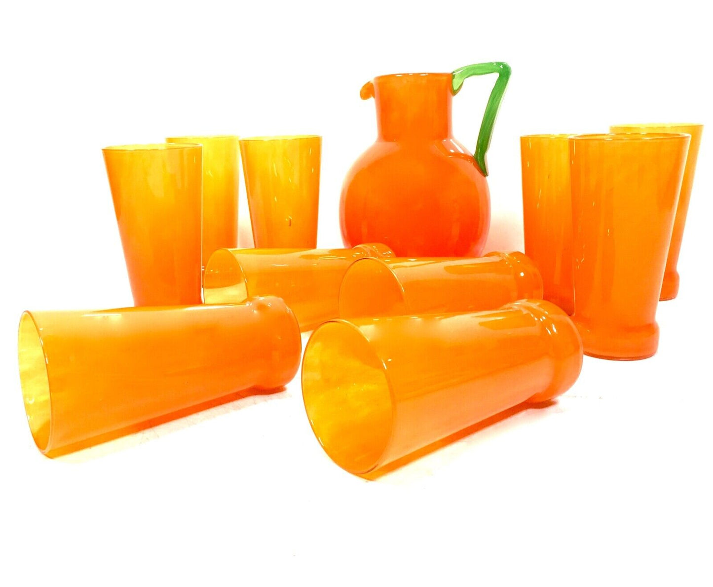 Art Deco Charles Schneider Orange Tango Glass Lemonade Jug & Tumbler Set Antique