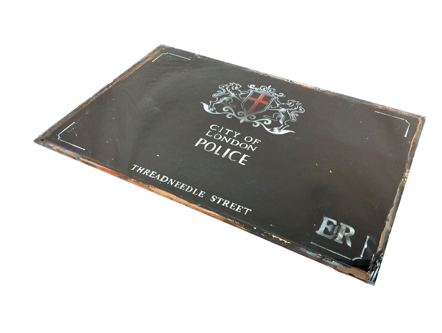 Vintage Glass Window Sign City of London Police Threadneedle Street Glass