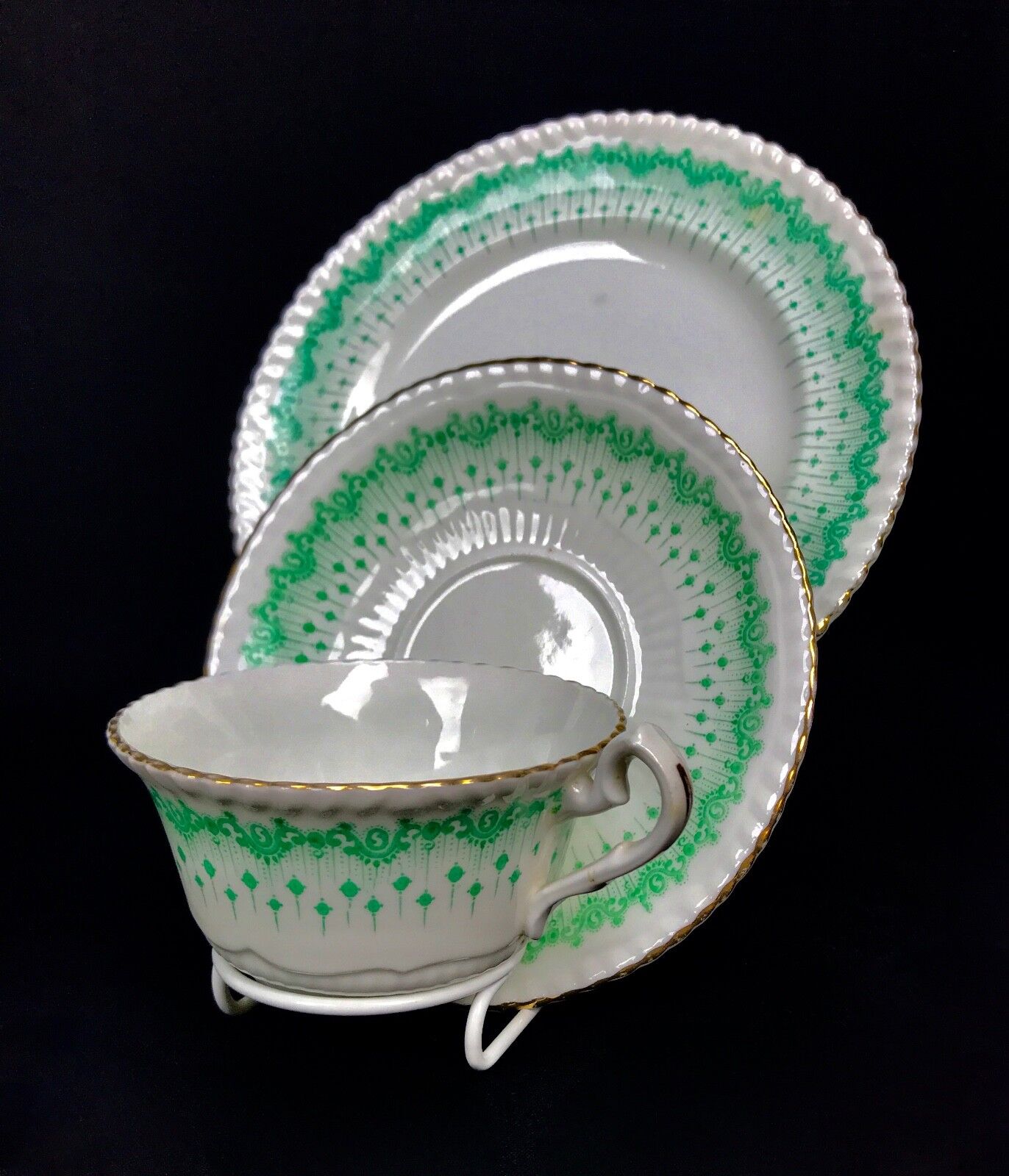 Victorian Green&White Tea Set For 4 People / Radford Bone China