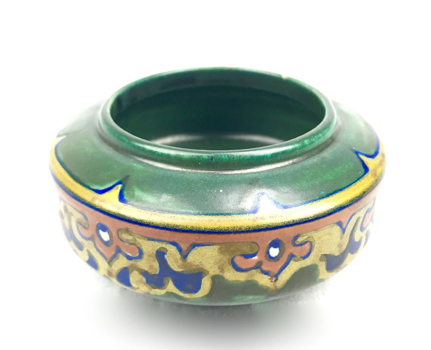 Gouda Pottery Bowl / Vase / Art Deco / Green / Blue / Orange / Yellow / 1923