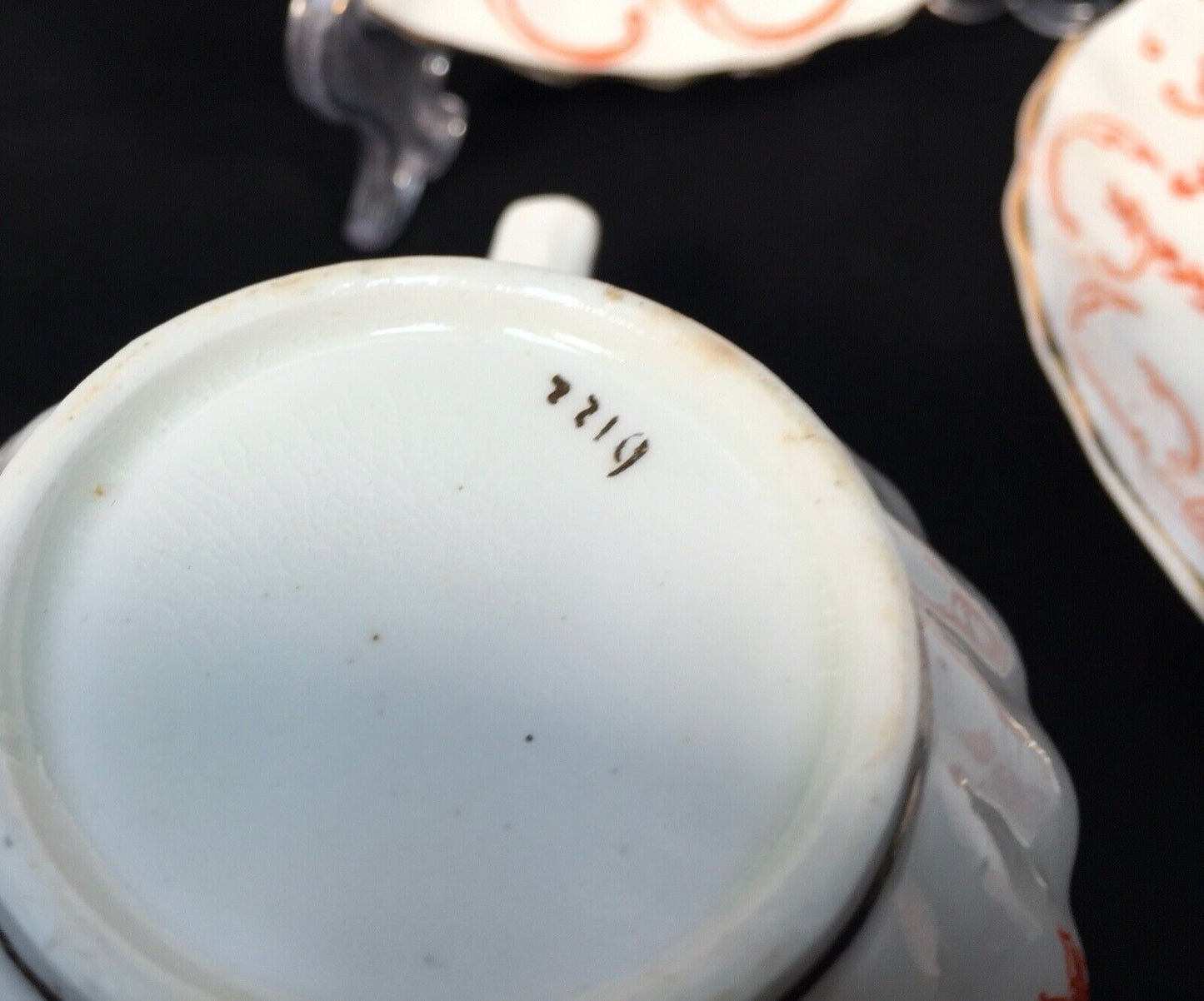 Antique Edwardian China Tea Set for 10 People / Orange & White / C.1900 / Trio