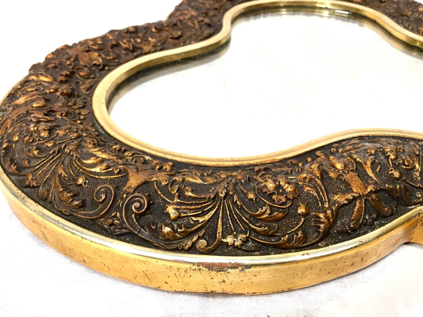 Antique Clover Shaped Wall Mirror / Gilded & Black / Floral Decoration c.1900