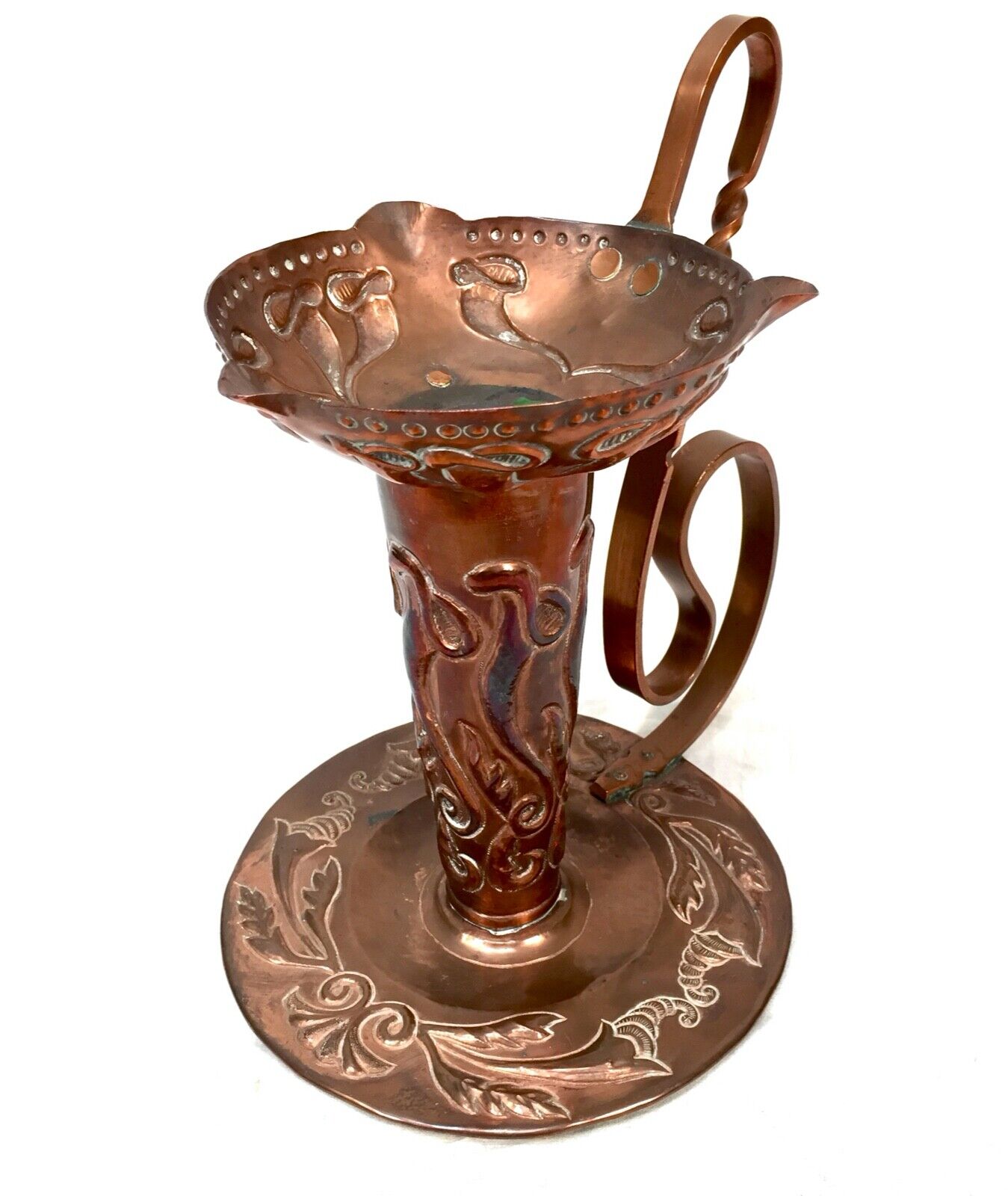 Antique Arts And Crafts Large Copper Chamber-stick / Candle Holder / c.1900