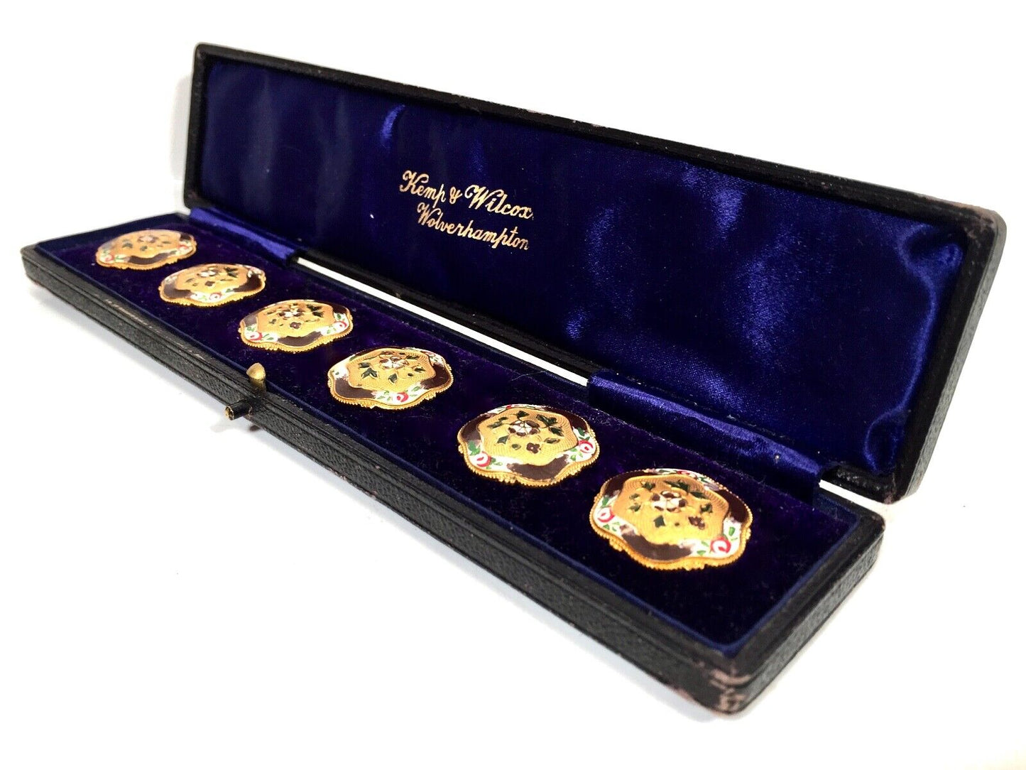 Antique Ladies Art Nouveau Enamel Buttons by Jewellers & Goldsmith Kemp & Wilcox