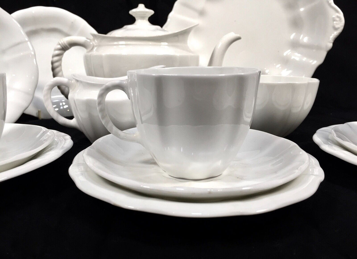 Antique Royal Crown Derby - Surrey White Utility Ware Tea Set for 6 People c1945