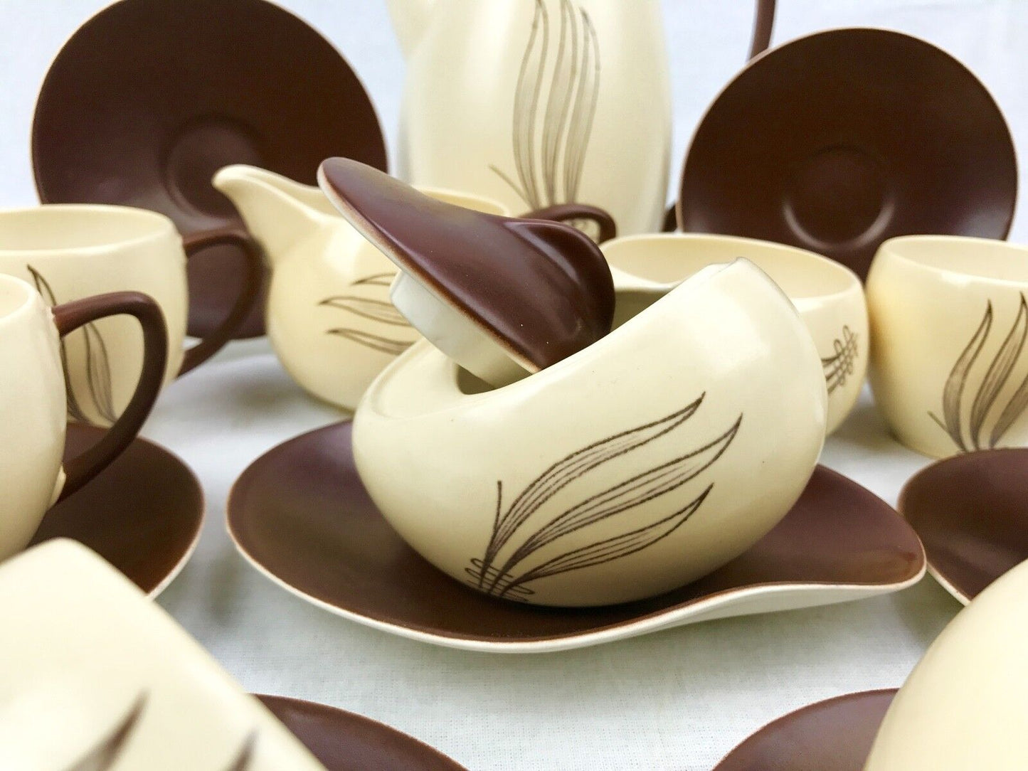 Carlton Ware Windswept Tea Set Brown And Cream / Vintage / Coffee / 15 Piece