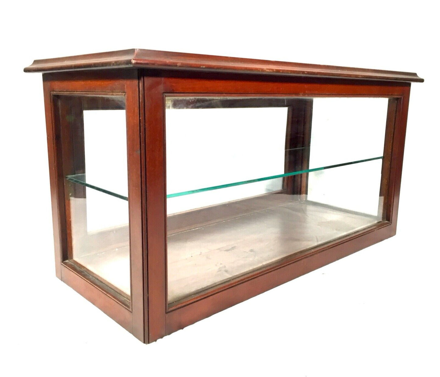 Antique Edwardian Large Wooden & Glazed Tabletop Shop Display Cabinet Showcase