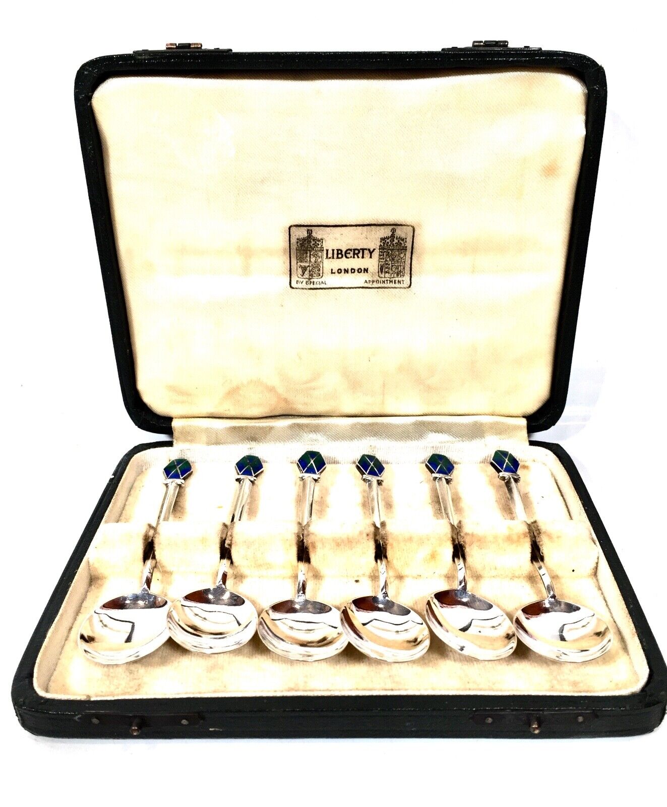 Antique 1930s Sterling Silver & Enamel Coffee / Tea Spoons by Liberty London
