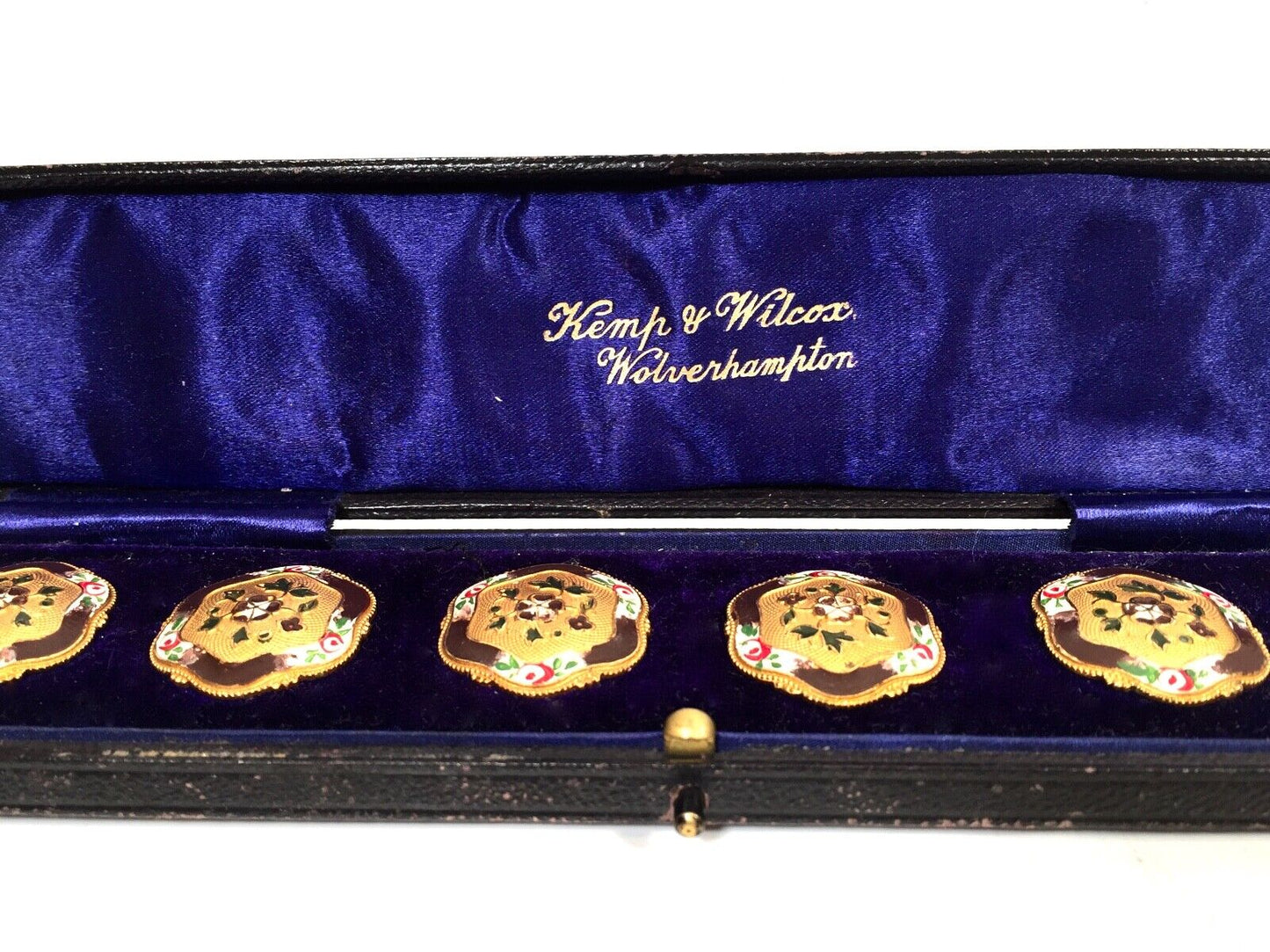 Antique Ladies Art Nouveau Enamel Buttons by Jewellers & Goldsmith Kemp & Wilcox