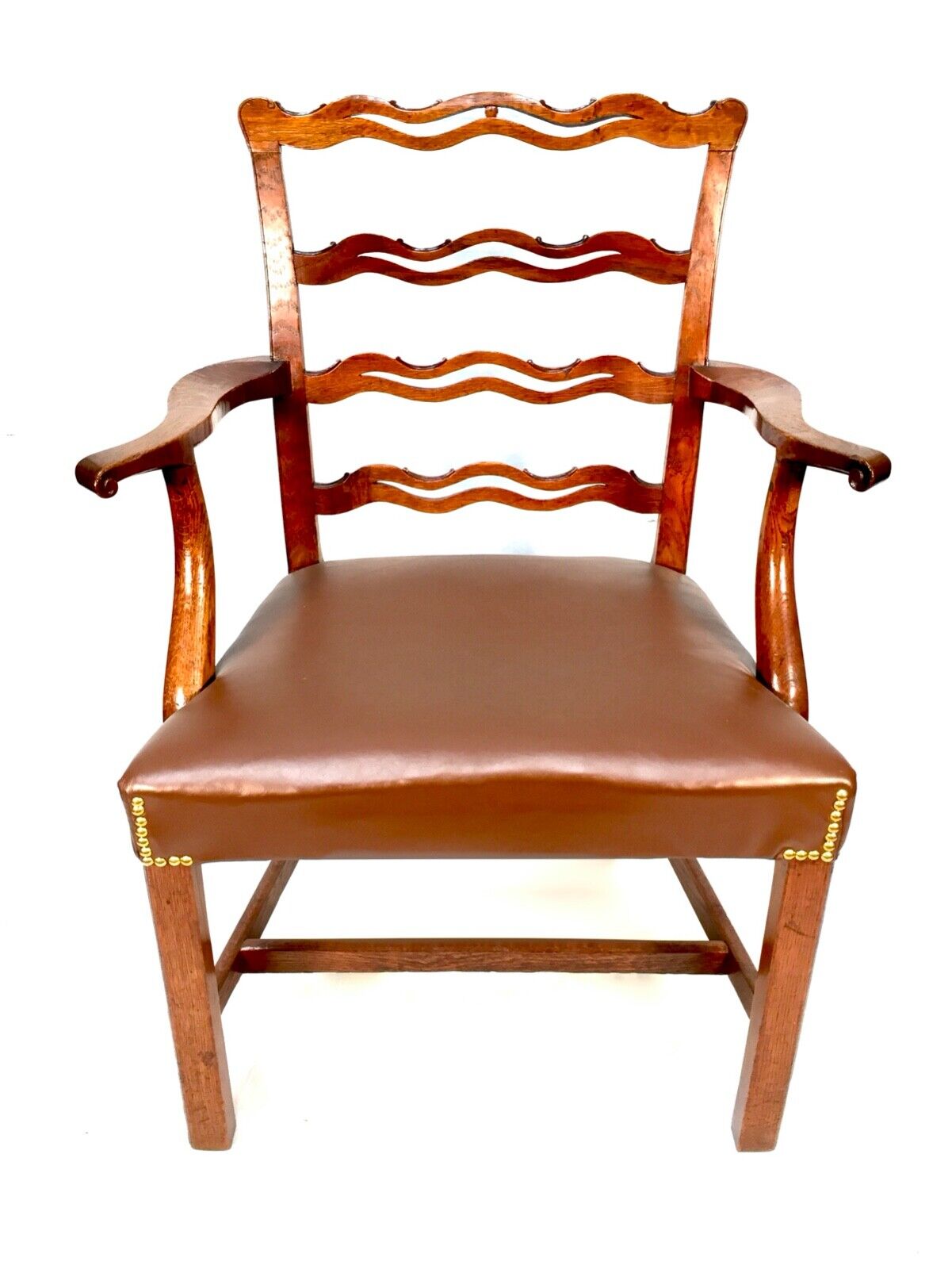 Antique 1920s Solid Oak Office Desk Chair Library High Quality Upholstered Seat.
