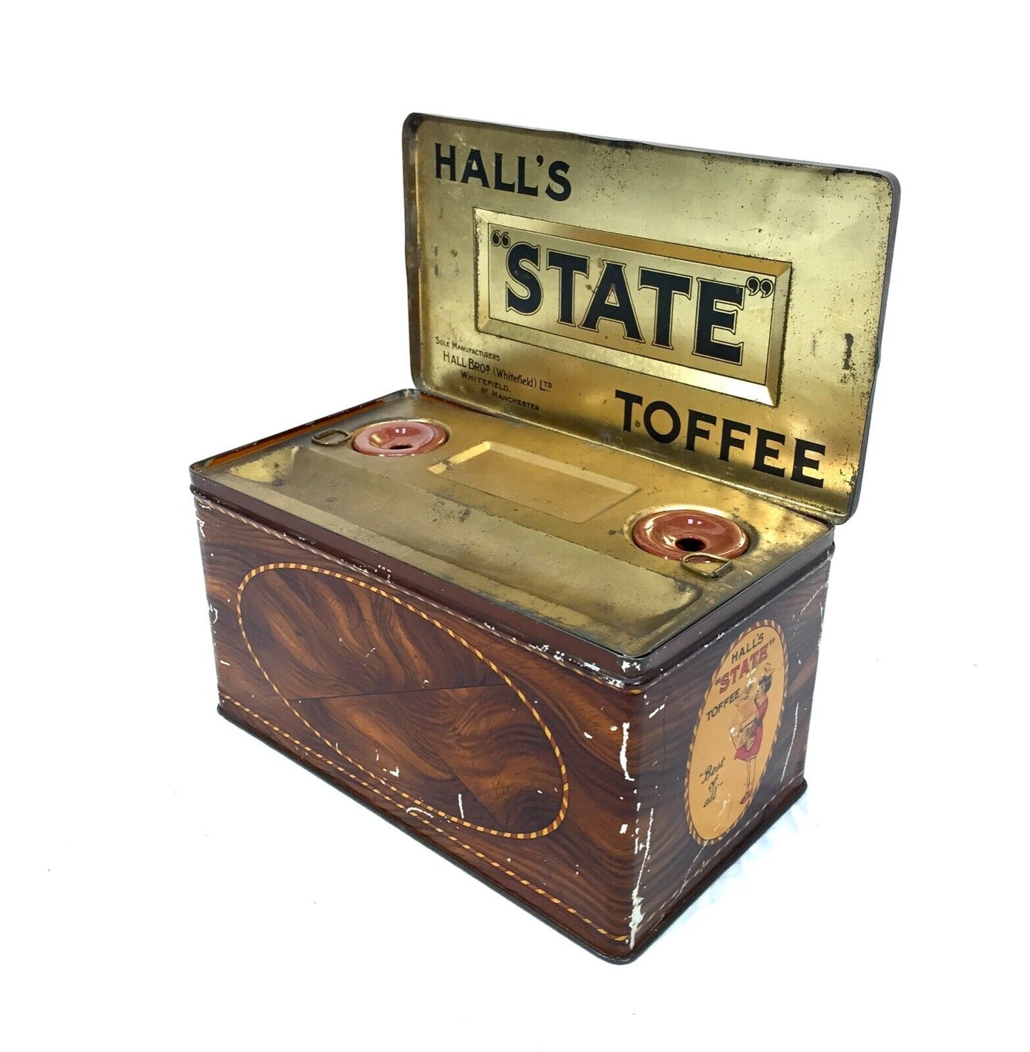 Antique Hall's 1920s Art Deco State Toffee Tin Box / Stationery Inkwell Holder