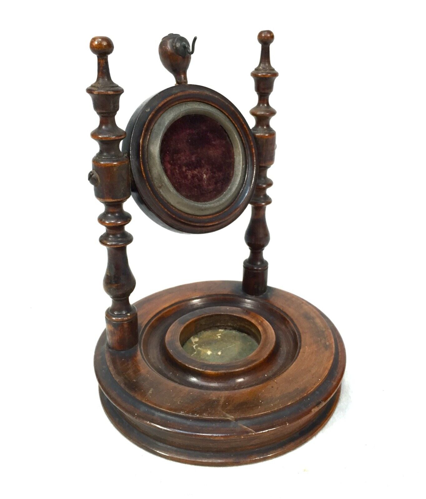 Victorian Wooden Mahogany Pocket Fob Watch Stand c.1850 / Antique / Carved