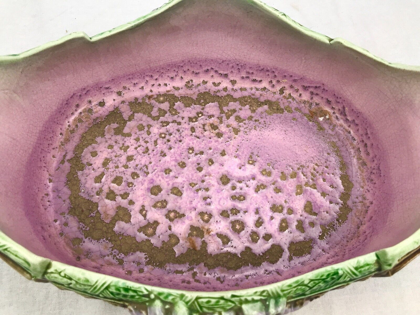 Antique Majolica Oval Planter / Victorian / Blue & Pink / Thomas Forrester