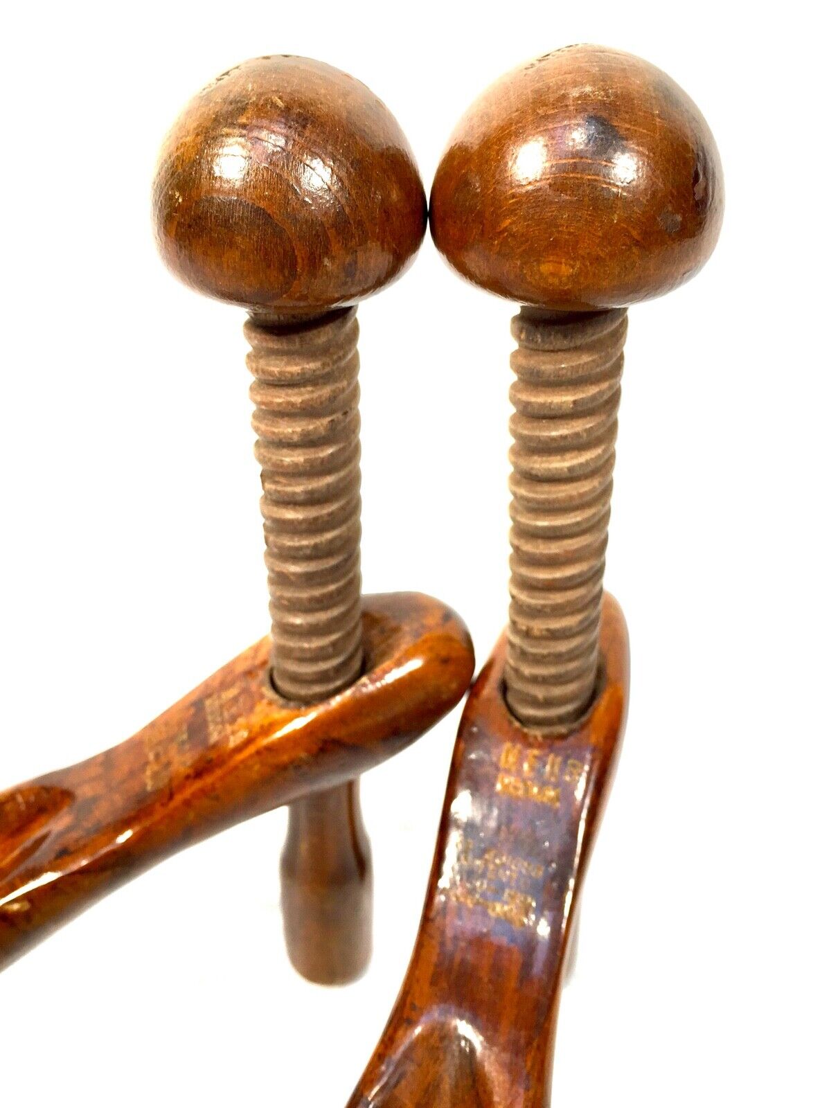 Antique Pair of Wooden Shoe Boot Trees Mens Medium Sized / Edwardian Stretchers