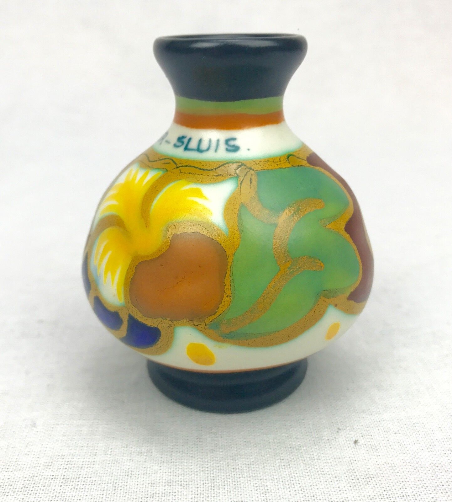 Gouda Pottery Vase / Art Deco Style / Yellow / Blue / Brown / Vintage