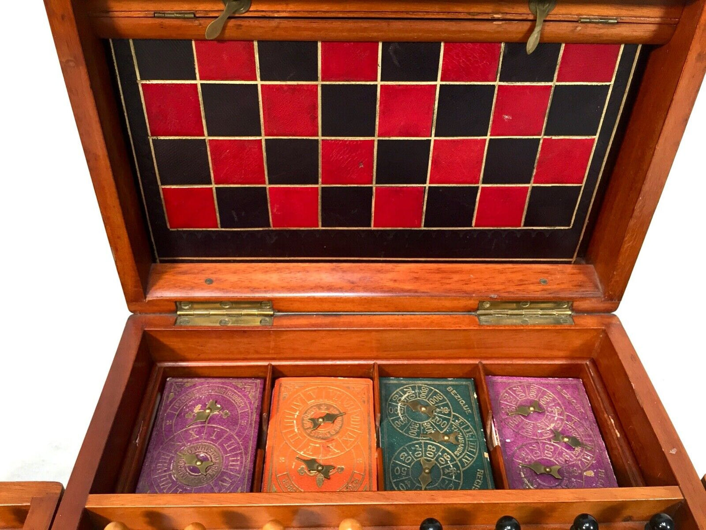 Antique 19th Century Victorian Games Compendium Box / Wooden Cabinet c.1880