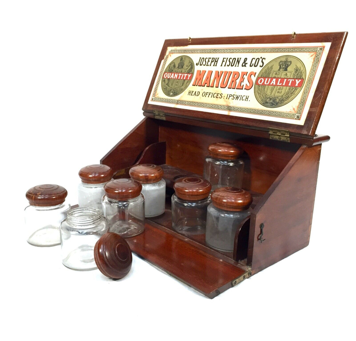 Antique Advertising Joseph Fison & Co Salesmans Example Box With Glass Jars 1900