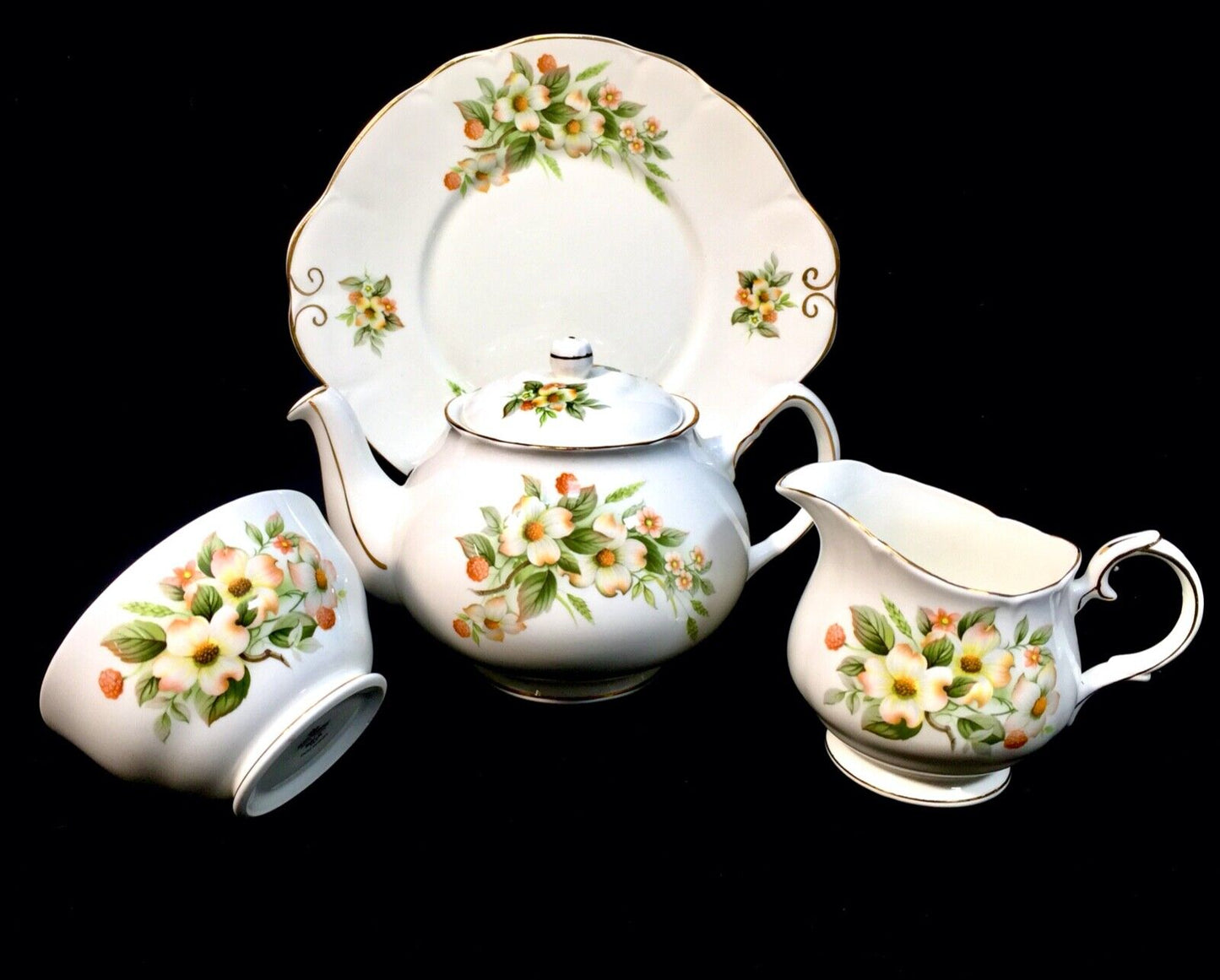 Duchess Dogwood Tea Set for 6 People / Vintage Antique China / Teapot / Trio's