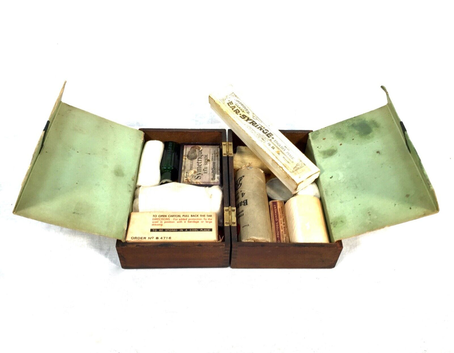 Antique Wooden Paragon Household Ambulance First Aid Box & Contents Apothecary