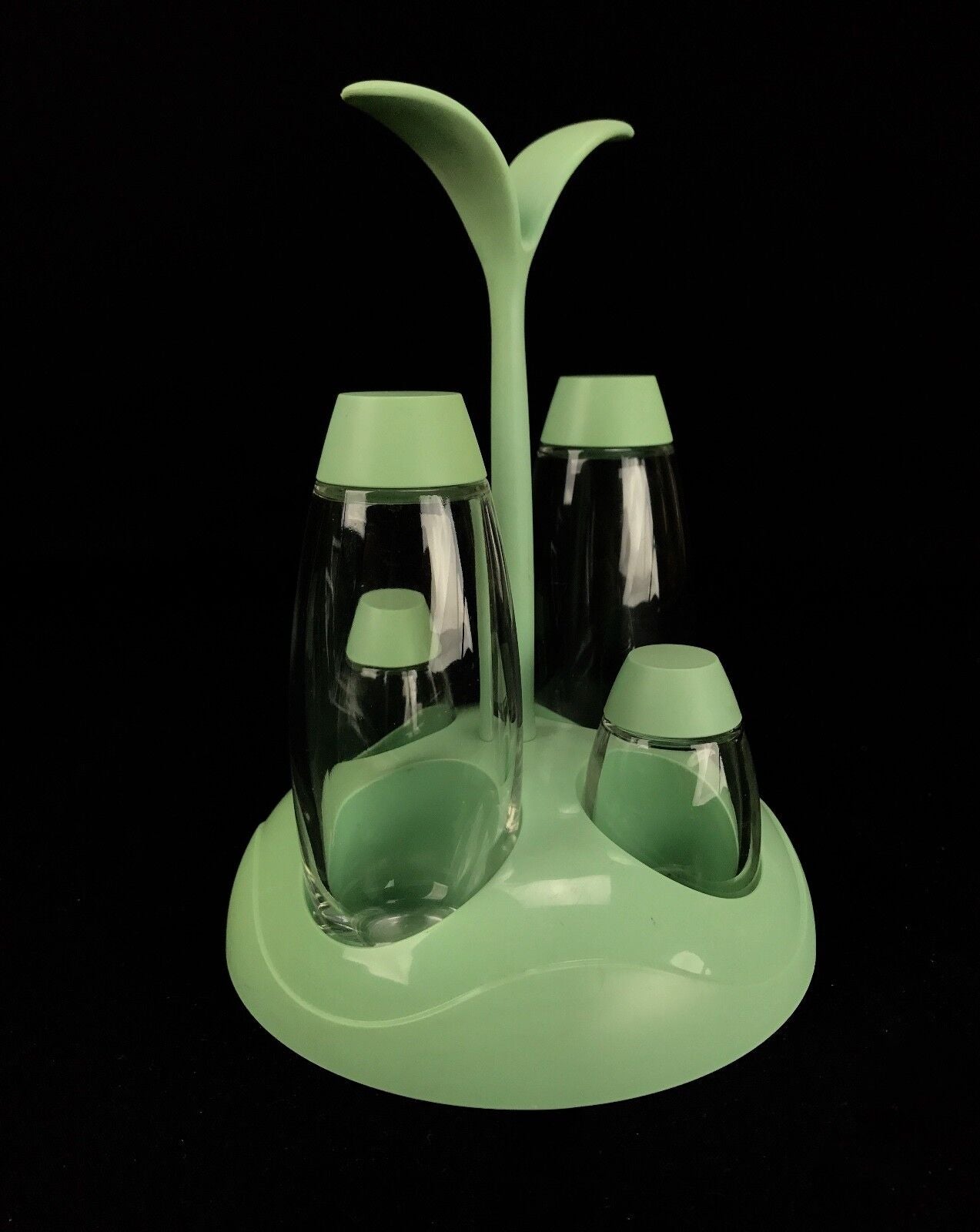 Retro Italian Cruet Set / Holder / Condiment Collection / Green Vintage Kitchen