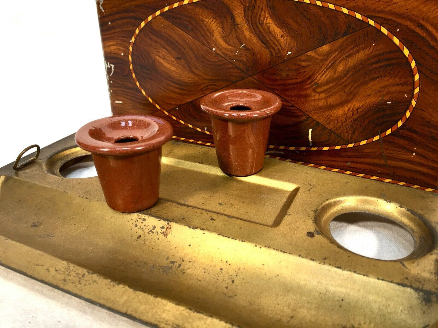 Antique Hall's 1920s Art Deco State Toffee Tin Box / Stationery Inkwell Holder