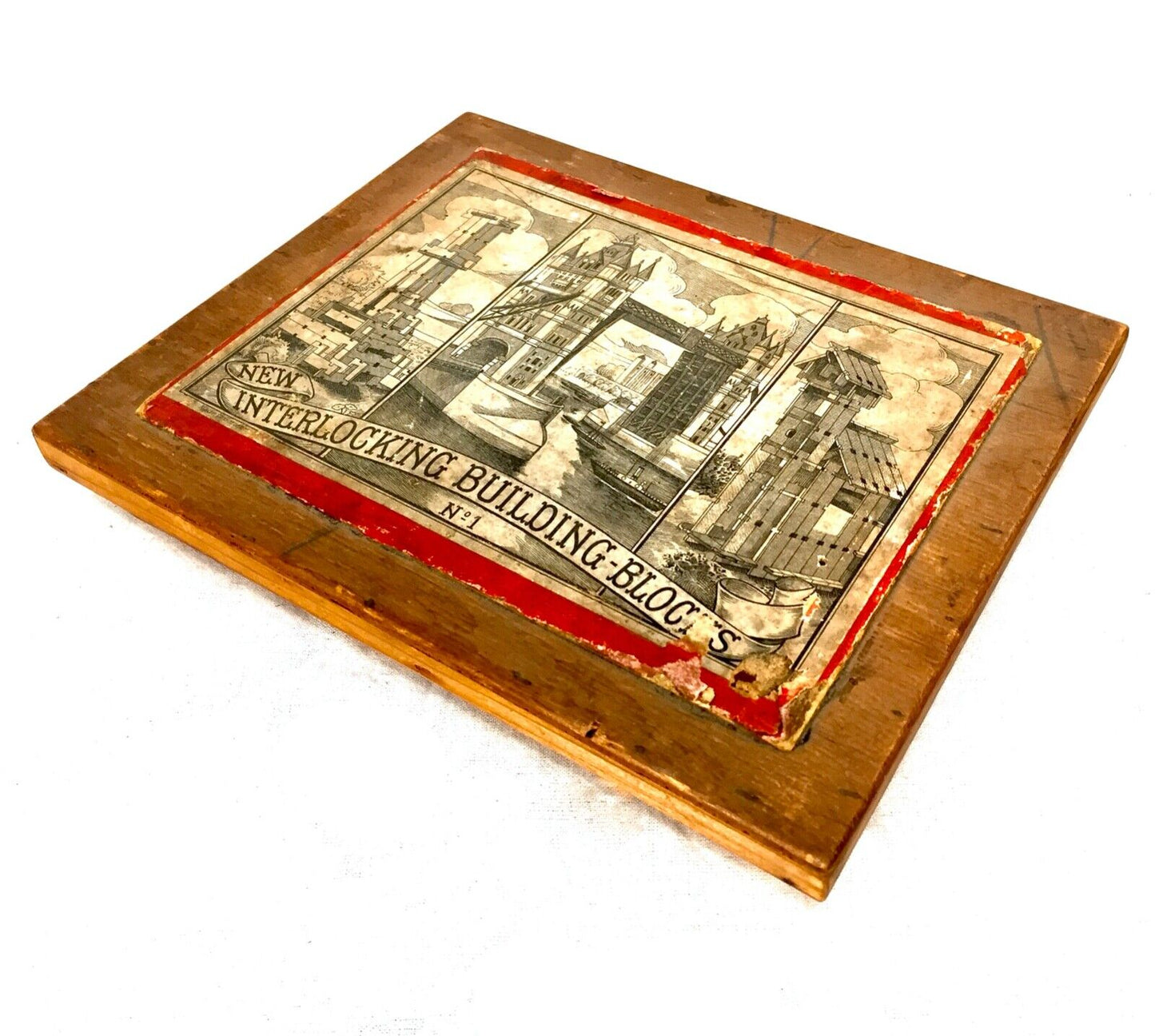 Antique 19th Century Wooden Interlocking Building Block Game / Boxed Set No. 1