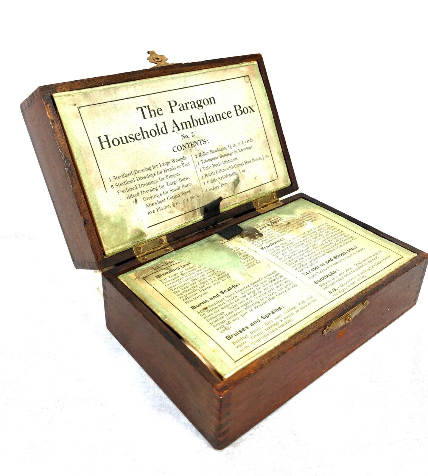 Antique Wooden Paragon Household Ambulance First Aid Box & Contents Apothecary