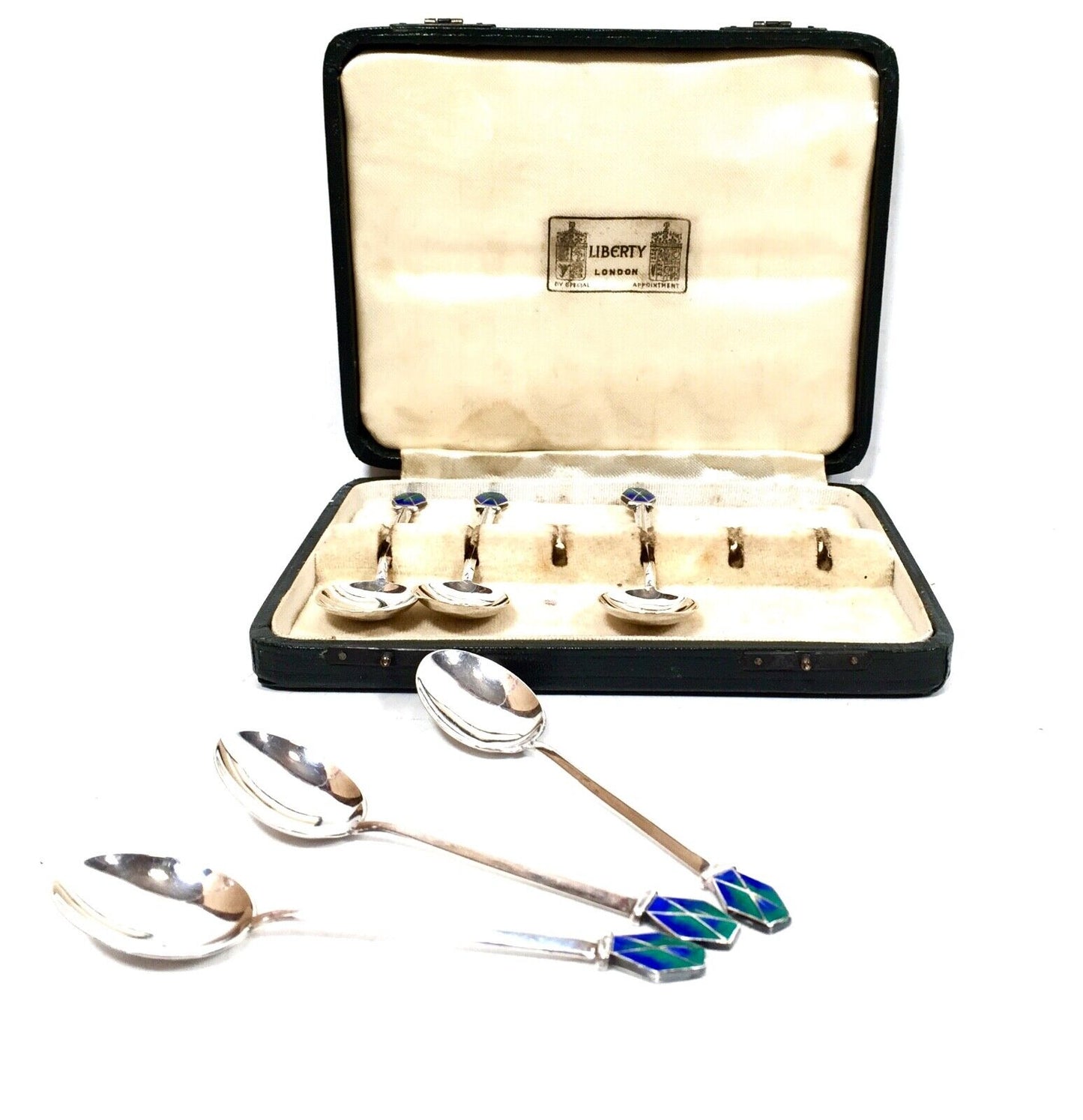 Antique 1930s Sterling Silver & Enamel Coffee / Tea Spoons by Liberty London