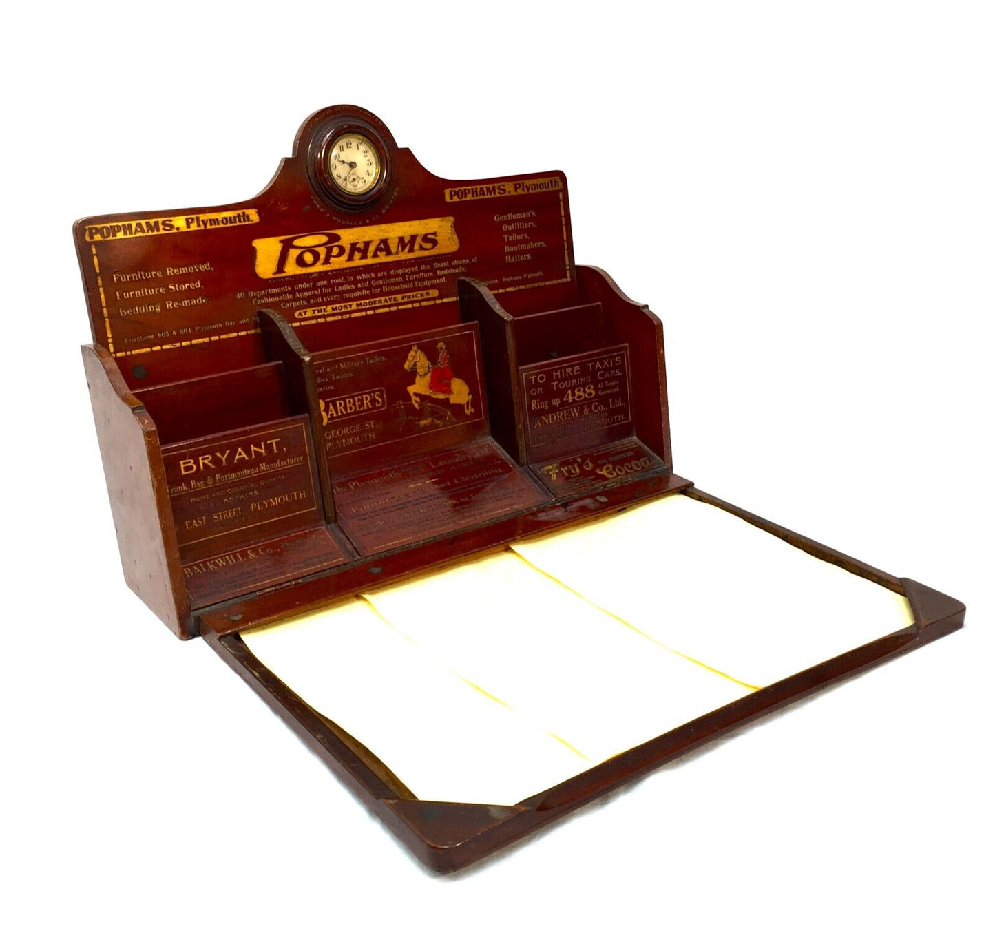 Antique Advertising - Pophams Plymouth Shop Display Sign / Stationery Cabinet