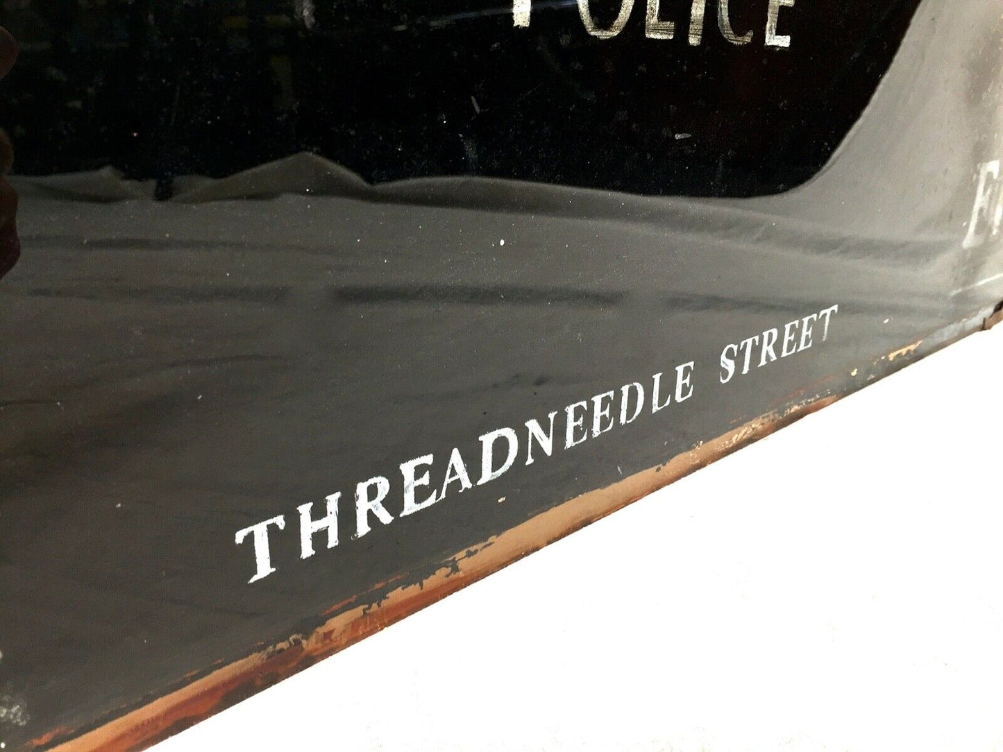 Vintage Glass Window Sign City of London Police Threadneedle Street Glass