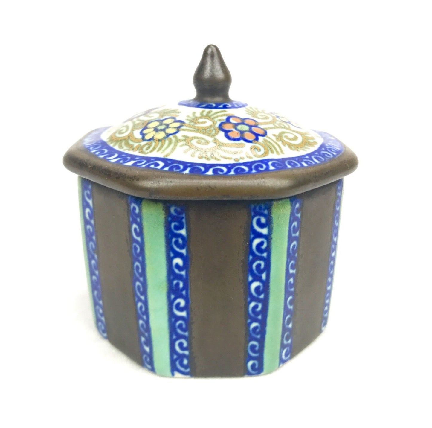 Gouda Pottery Jar With Lid / Vase / Pot / Art Deco / Blue / Brown / Turquoise