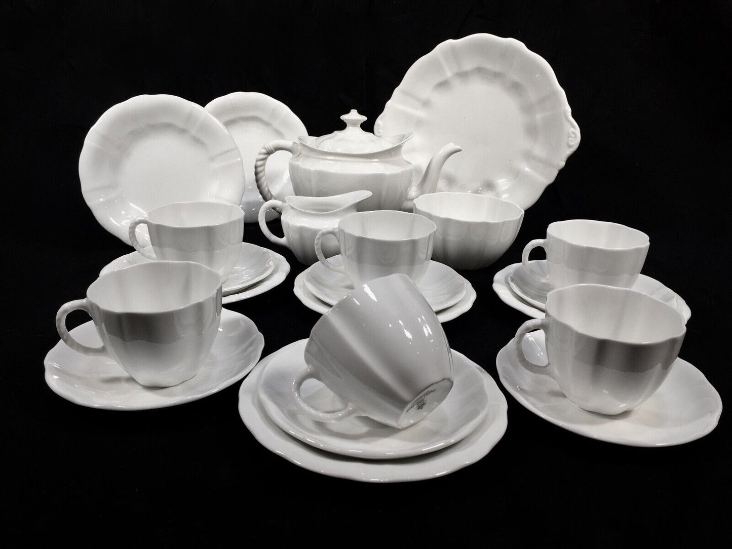 Antique Royal Crown Derby - Surrey White Utility Ware Tea Set for 6 People c1945